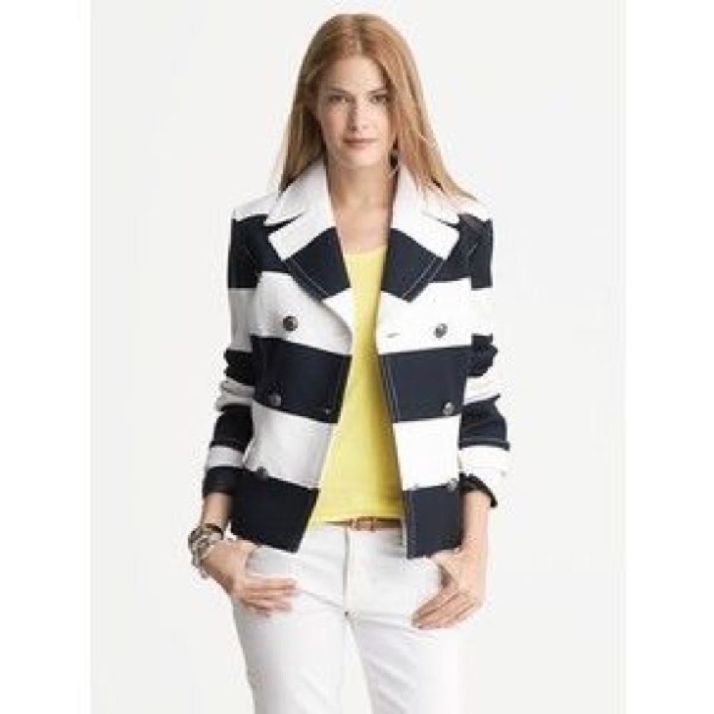 BR Navy and White cotton peplum short peacoat